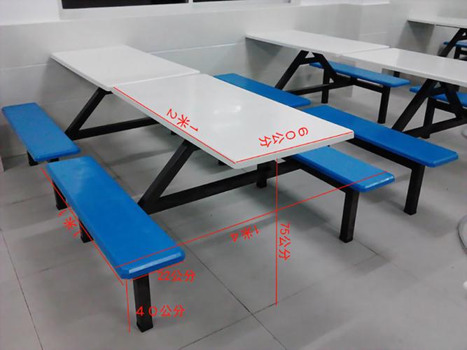 学生食堂餐桌椅员工玻璃钢桌面连体长方形桌子4人6人8员工餐厅桌